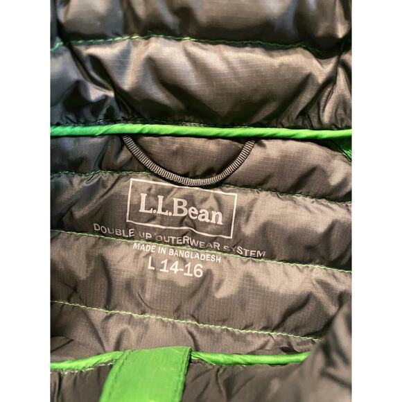 L L Bean Goose Down Puffer Jacket Kids Large 14-16 Green Full Zip Pockets - Picture 9 of 16